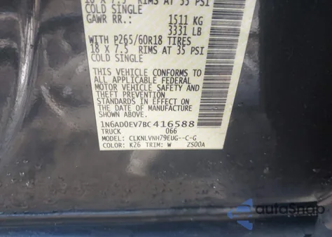 2011 Nissan Frontier Sl z USA, uszkodzony, nr VIN 1N6AD0EV7BC416588